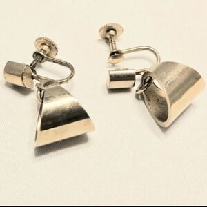 Vintage Retro Sterling Silver Flared Conical Dangle Screw-Back Earrings